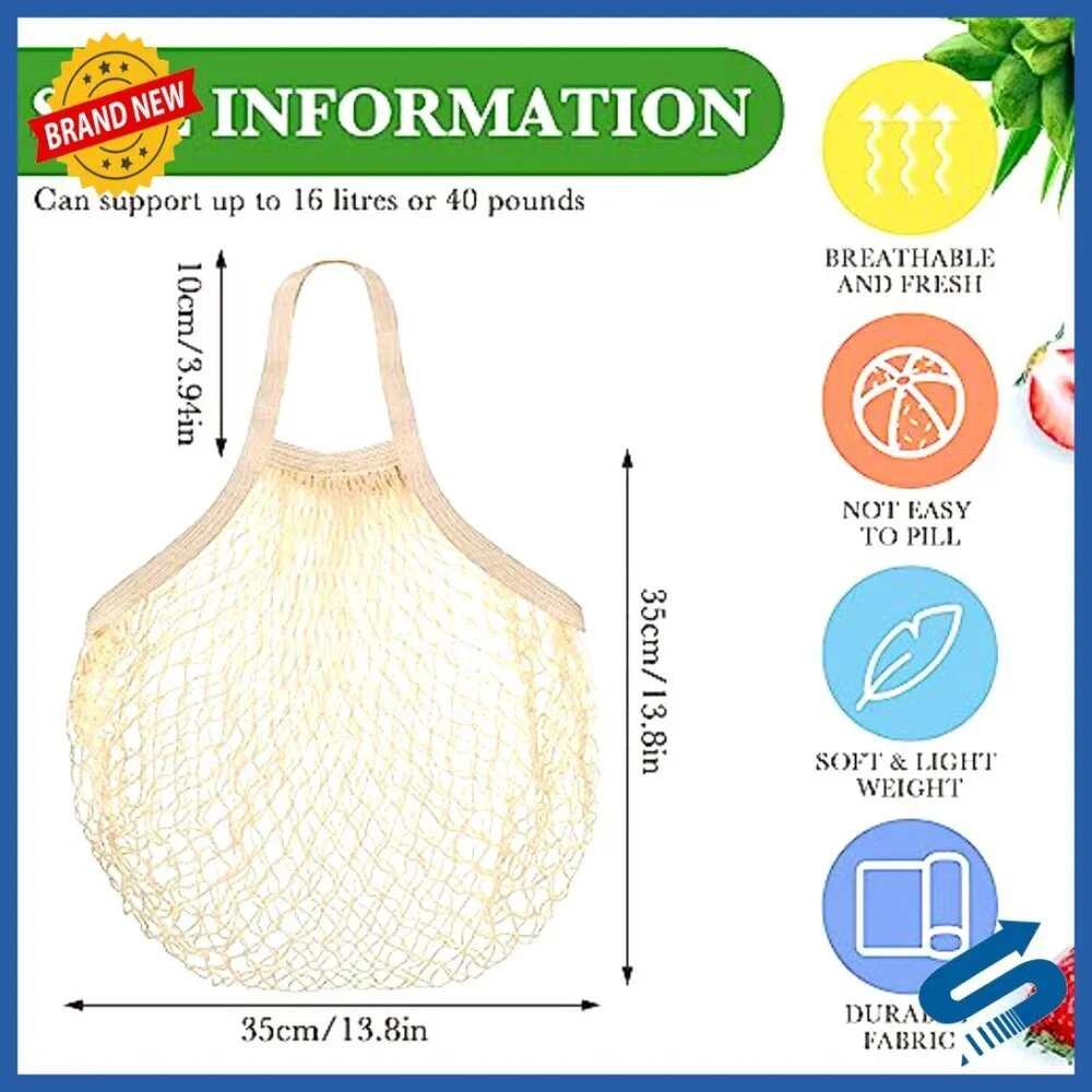 Reusable Cotton Mesh Produce Bags Washable Grocery Net Tote Organizer Set